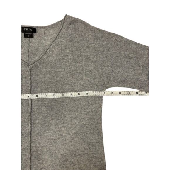 AMICI Pure Gray Grey V Neck 100% Cashmere Fringe 3/4 Dolman Sleeve Sweater SMALL - Picture 4 of 12